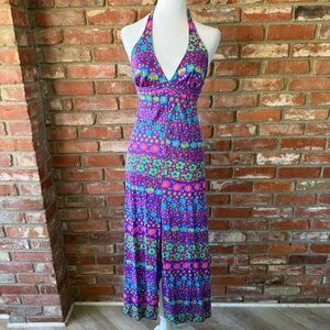 70s Retro Floral Halter Dress
